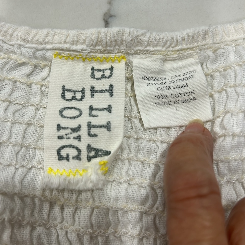 BILLABONG White Cotton Dress/Cover With Blue Design Print. Size L - Picture 9 of 13